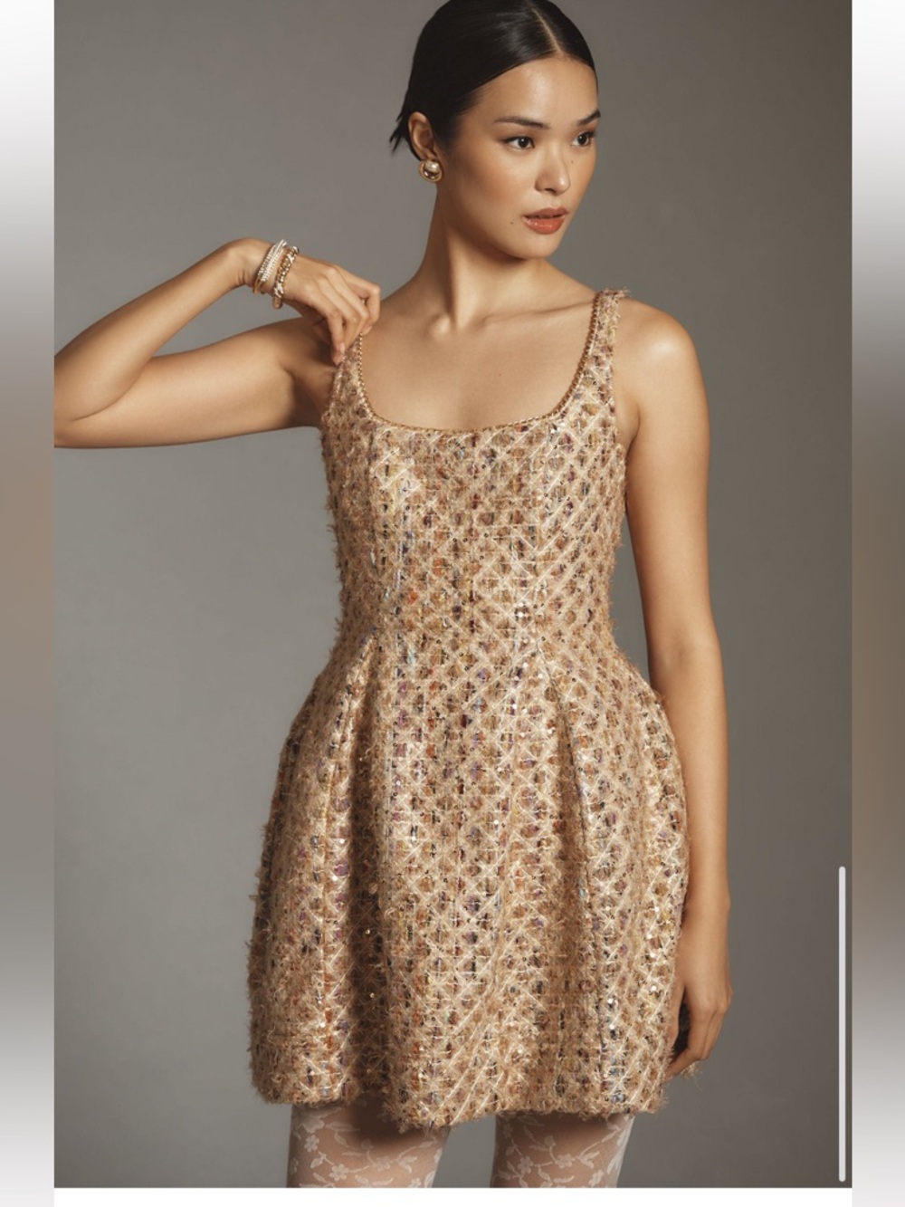 Maeve Tweed Fit & Flare Mini Dress in Champagne- rare